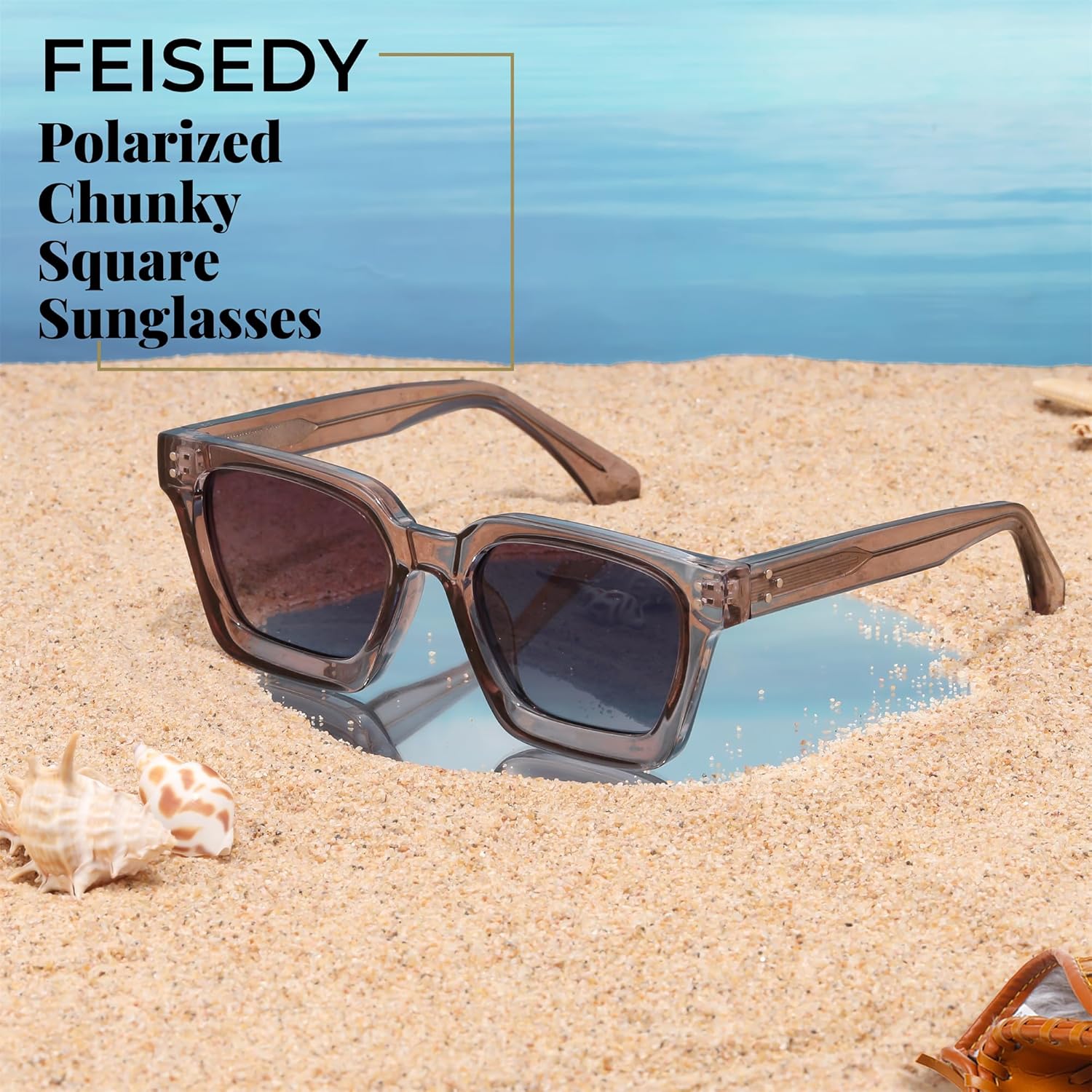 FEISEDY Sunglasses Men Women Polarized, Chunky Square Thick Frame, Rectangle UV400 Shade Sun Glasses B2396 - Image 7