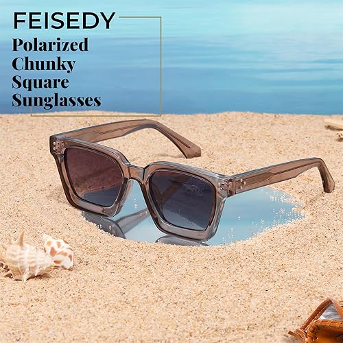 Miniatura 7 de FEISEDY Gafas de sol polarizadas para hombre y mujer, marco grueso cuadrado, rectangular, UV400, gafas de sol B2396