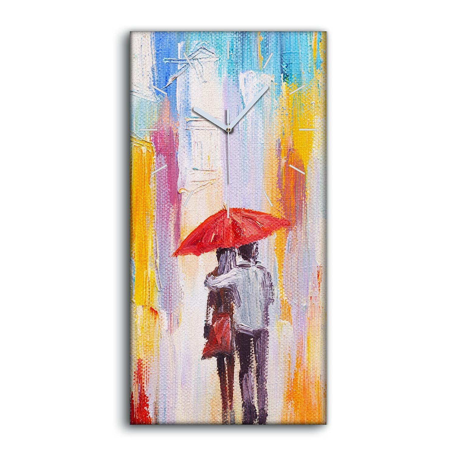 Horloge sur Toile Art Moderne 30x60cm Tableau de Prestige Couple sous la Pluie