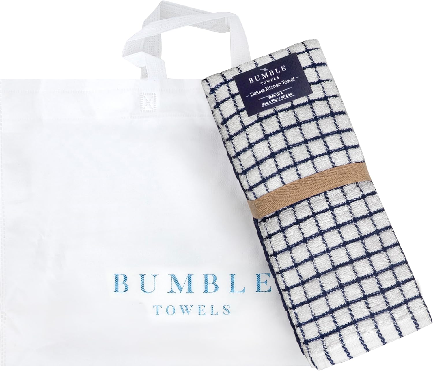 Bumble Kitchen Towels (6 Pack) | 16" x 28" | 100% Cotton Dish Towels for Kitchen | 380 GSM | Soft, Highly Absorbent & Durable Dish Towels with Hanging Loop | Navy