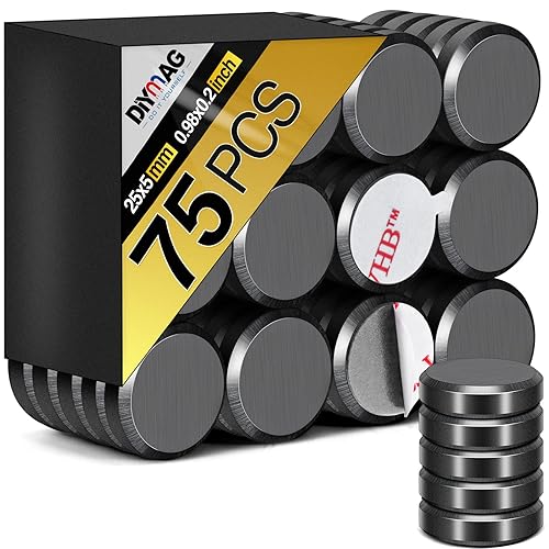 Miniatura 32 de DIYMAG Imanes fuertes 140 piezas de 0.6 x 0.12 pulgadas para nevera para nevera con respaldo adhesivo, magnético pequeño botón negro, círculo