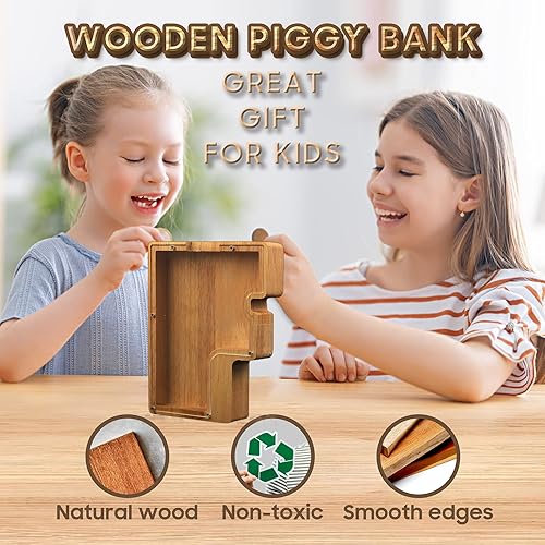 Miniatura 12 de Alcancía para niños y niñas, hucha grande de 26 letras del alfabeto inglés, madera personalizada, caja de ahorro de dinero con nombre personalizado