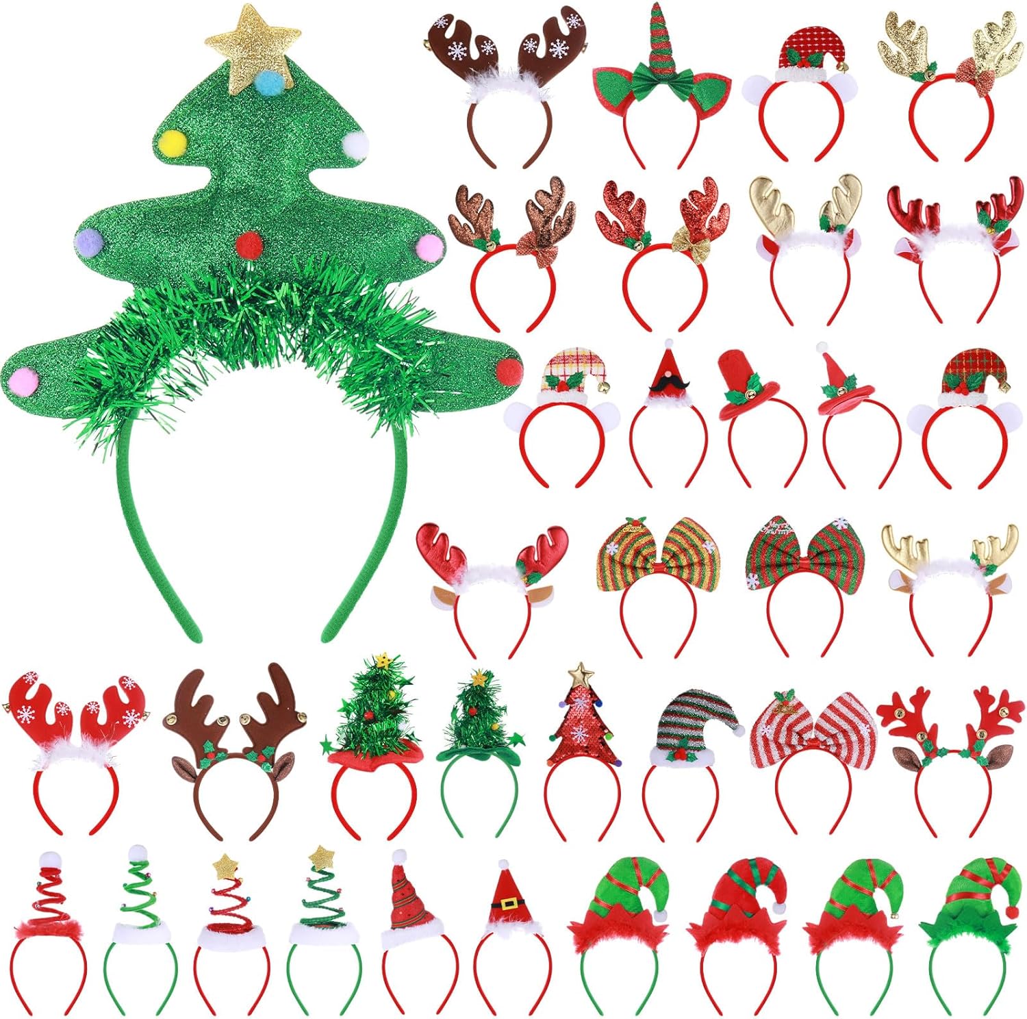 36 Pcs Christmas Headbands bulk with Assorted Design Reindeer Antlers Holiday Headbands Accessories for Adults