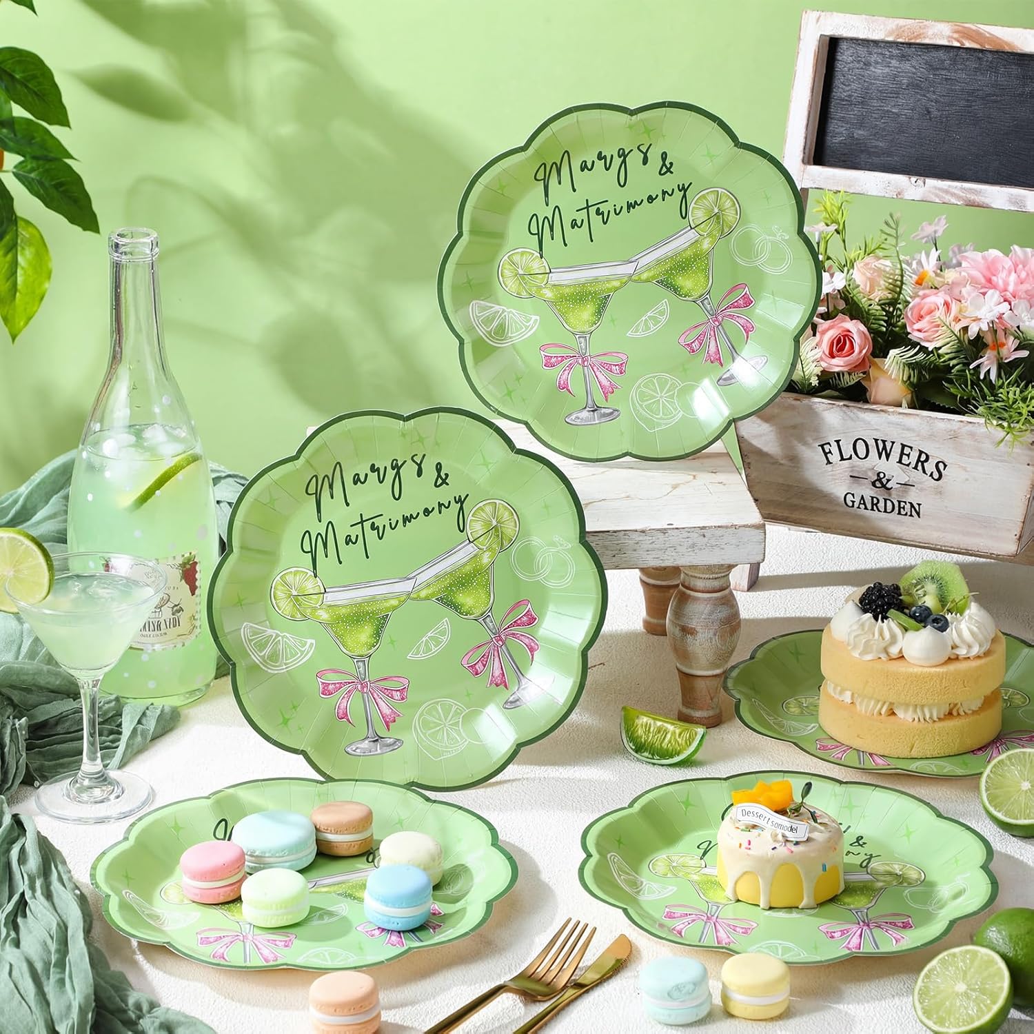 LemonRoad 100 Pcs Margs and Matrimony Bachelorette Plates Margarita Party Decorations 9'' Wedding Disposable Paper Plates Bulk a Tiny Bit Older Decor Bridal Shower Engagement Singles' Party Supplies