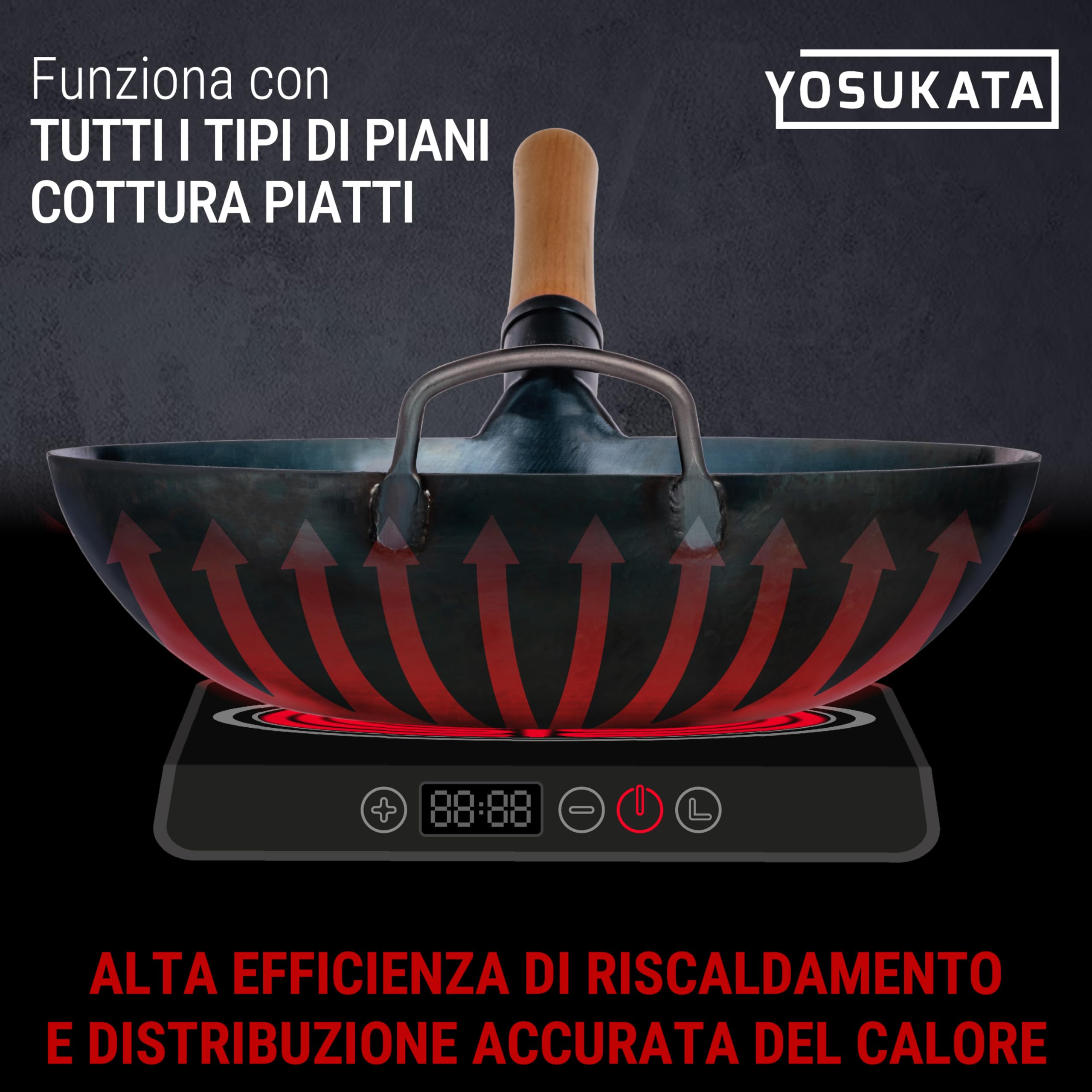 YOSUKATA Wok Padella Professionale 34 cm - Tradizionale Wok Acciaio al Carbonio Blu Fondo Piatto Precondizionato - Cinese Originale Padella - Adatto a Gas Induzione Elettrico Сeramica e Fuoco Aperto