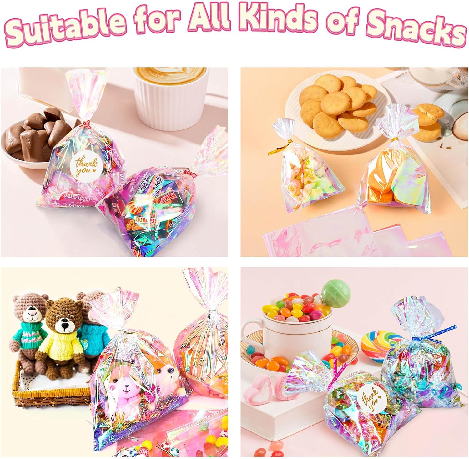 Clear Iridescent cellophane treat bags 4x6 with Twist Ties image 5