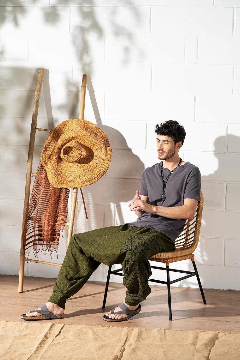 Men's Boho Harem Pants - Printed Yoga Baggy Pants with Elastic Waist & Drawstring,