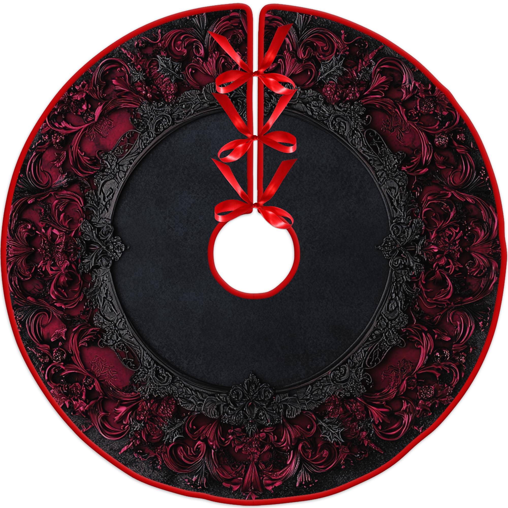 HYPESTYLE Gothic Dark Flowers Christmas Tree Skirt 36 Inches Tree Skirt by Leo Walker,Christmas Tree Decorations, Farmhouse Christmas Decor Xmas