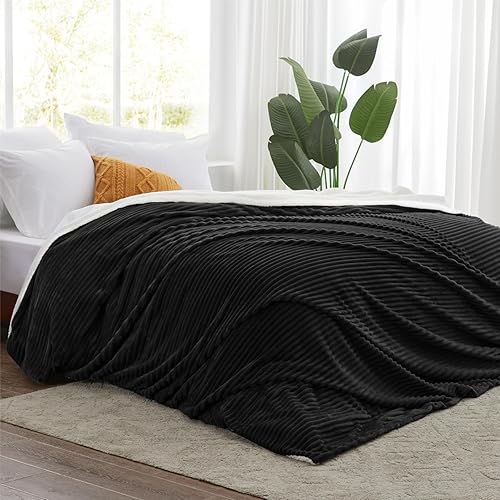 Miniatura 5 de Manta de sherpa negra, forro polar suave y acogedor, cálida para invierno, reversible para sofá, 50 x 60 pulgadas