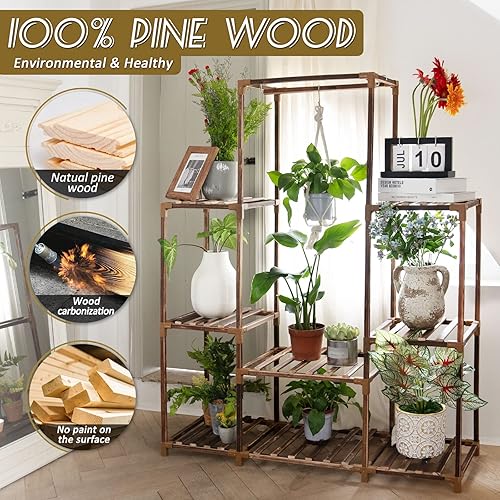 Miniatura 2 de Uneedem Soporte para plantas para interiores y exteriores, estante alto para múltiples plantas, 8 niveles, 12 macetas, estante grande de madera de