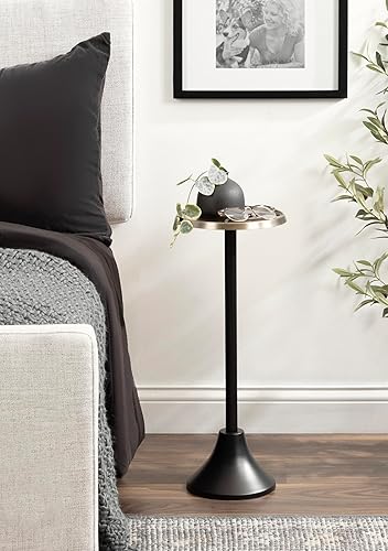 Miniatura 4 de Kate and Laurel Sanzo - Mesa moderna de pedestal para bebidas; 9 x 9 x 23; latón antiguo y negro; mesa auxiliar decorativa con mesa martillada para