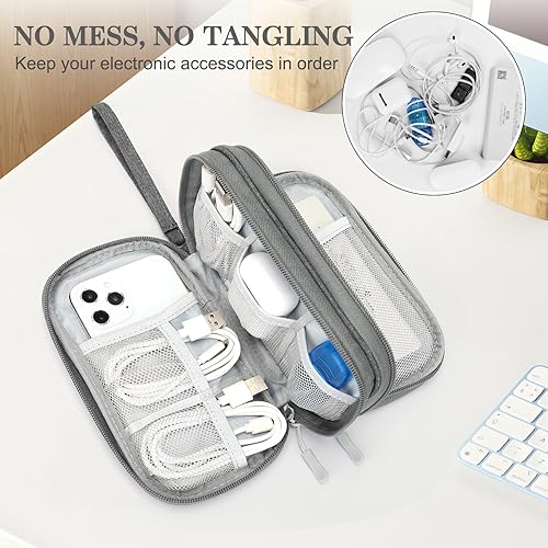 Vista 455 de FYY Organizador para cosas electrónicas, para viajes, para cables, cargadores, celular y auriculares, estuche portátil, impermeable, doble capa