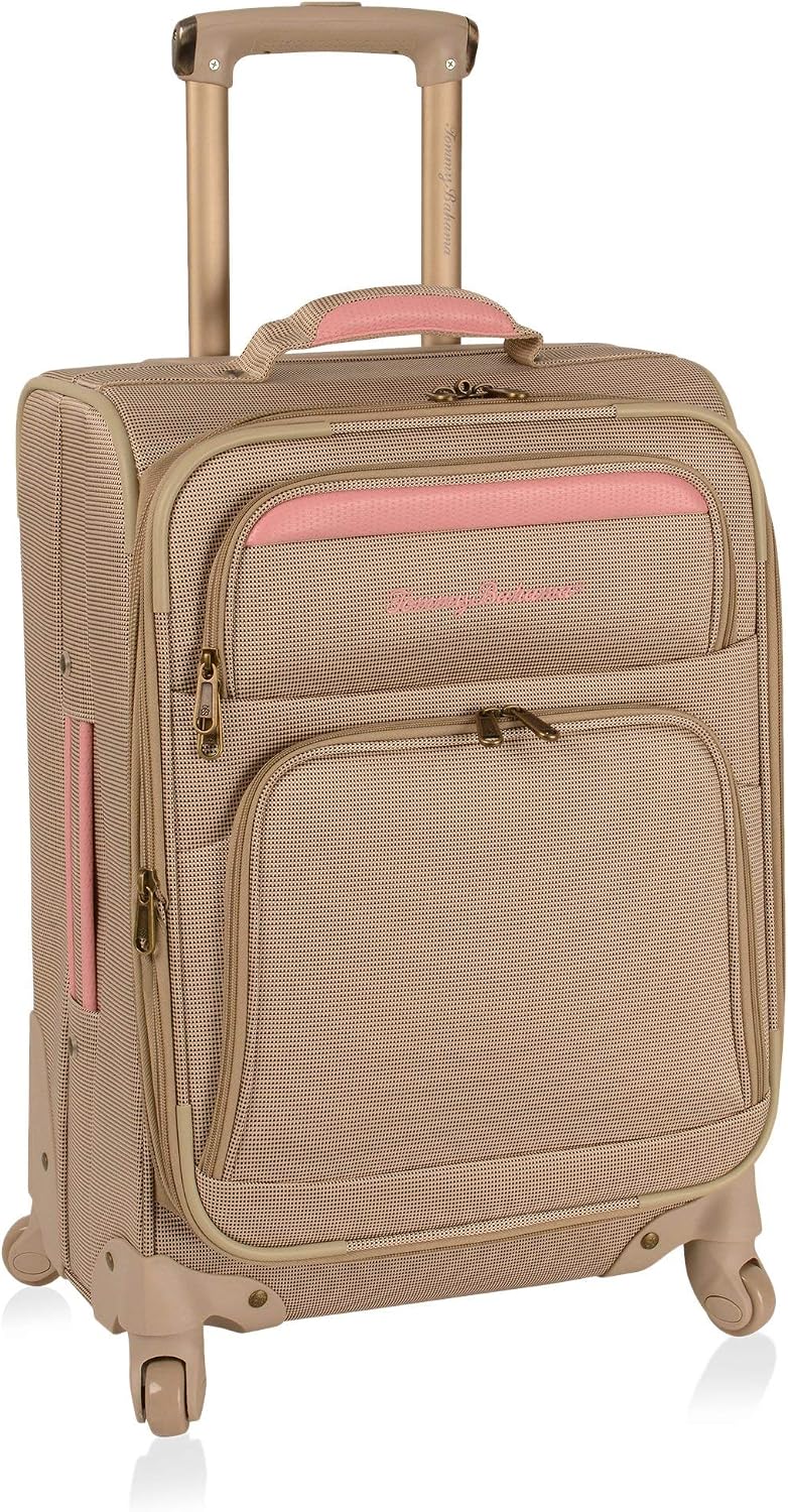 Tommy Bahama Carry On Luggage - 20 Inch Lightweight Expandable Rolling Spinner Luggage with Wheels Travel Suitcase, Champagne/Pink