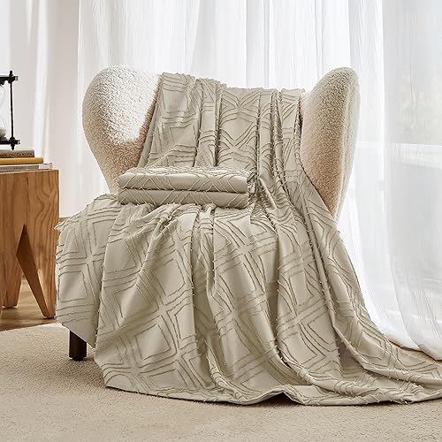 Miniatura 9 de JELLYMONIJuego de funda de edredón caqui, individual, 3 piezas, de microfibra estilo capitoné, texturizado, bohemio, patrón geométrico de rombos