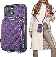 Vista 12 de Bocasal Funda tipo cartera cruzada para iPhone 14, con bloqueo RFID, de piel sintética, con cremallera, funda tipo cartera con función atril