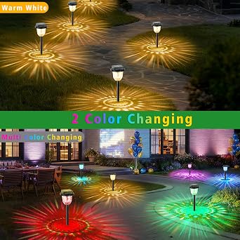2 Pack Color Changing Solar Pathway Lights Dynamic Pattern for Landscape