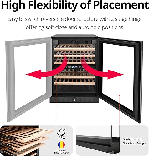 Miniatura 5 de Frostronics Refrigerador de vino de doble zona de 24 pulgadas, 51 botellas debajo del mostrador bodega integrada o independiente, enfriador de vino