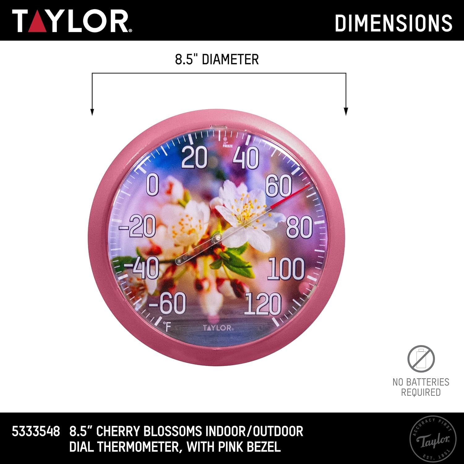 Taylor 8.5 Inch in/Out Dial Thermometer - Cherry Blossom