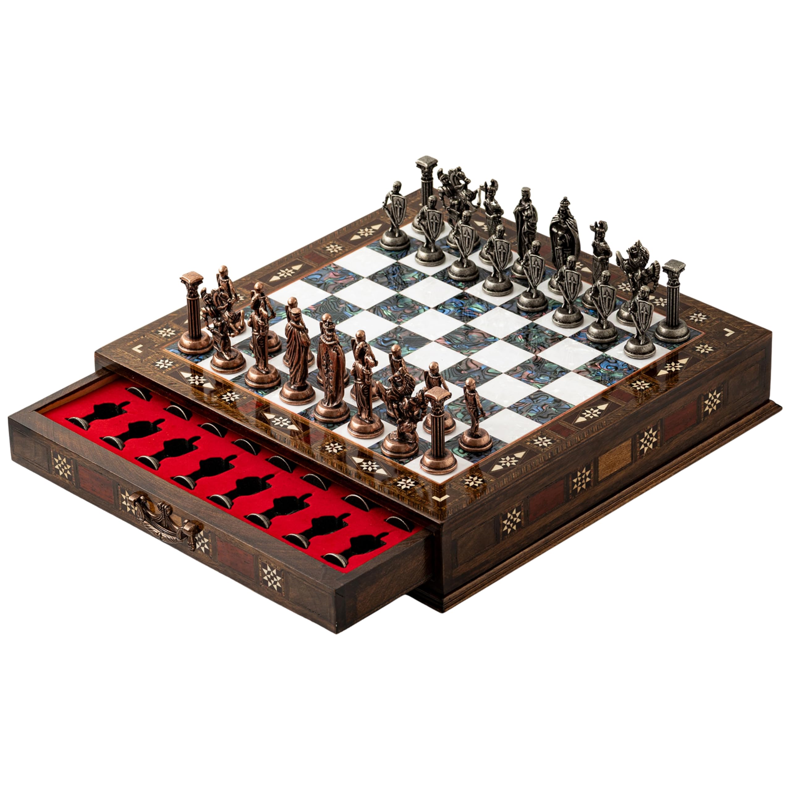 15-Inch Handmade Wooden Chess Set, Metal Pieces & Storage, Purple | Handcrafted Luxury Chess Board for Adults
