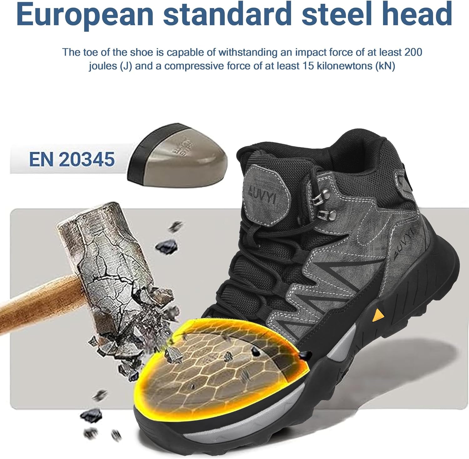 Steel Toe Work Boots for Men - Safety Non Slip Resistant Leather Wide Toe Shoes for Construction & Industrial Use - Image 6