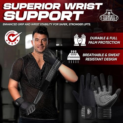 Miniatura 4 de Bear Grips Guantes de levantamiento de pesas para hombres y mujeres  Guantes de levantamiento de medio dedo  Guantes de entrenamiento de dedo