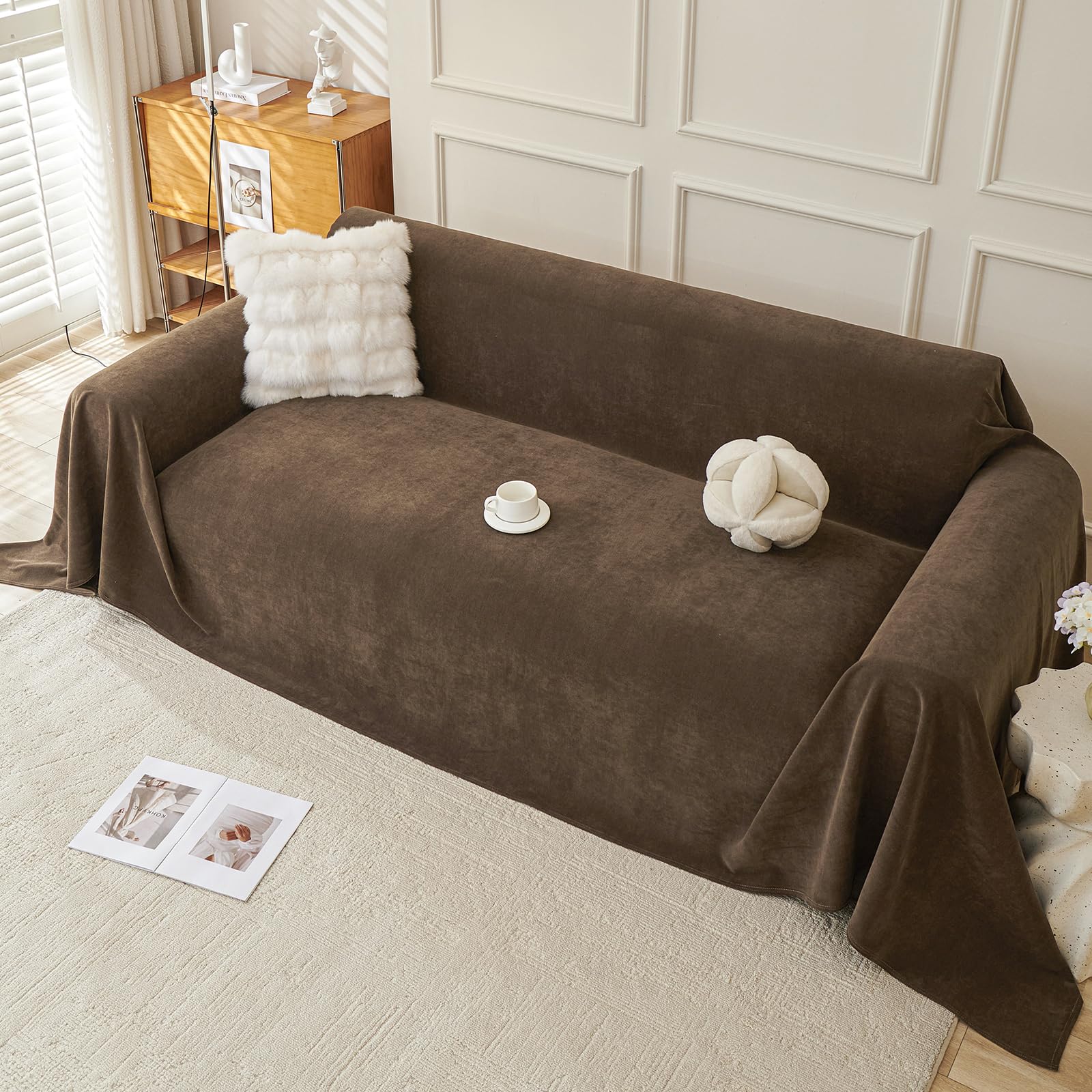Royhom Sofa Cover 3 Seater, Extra Soft Couch Covers for Dogs, Water Repellent Sofa Protectors from Pets, Washable, Extra Soft, All-season Universal (Brown, 180x300cm)