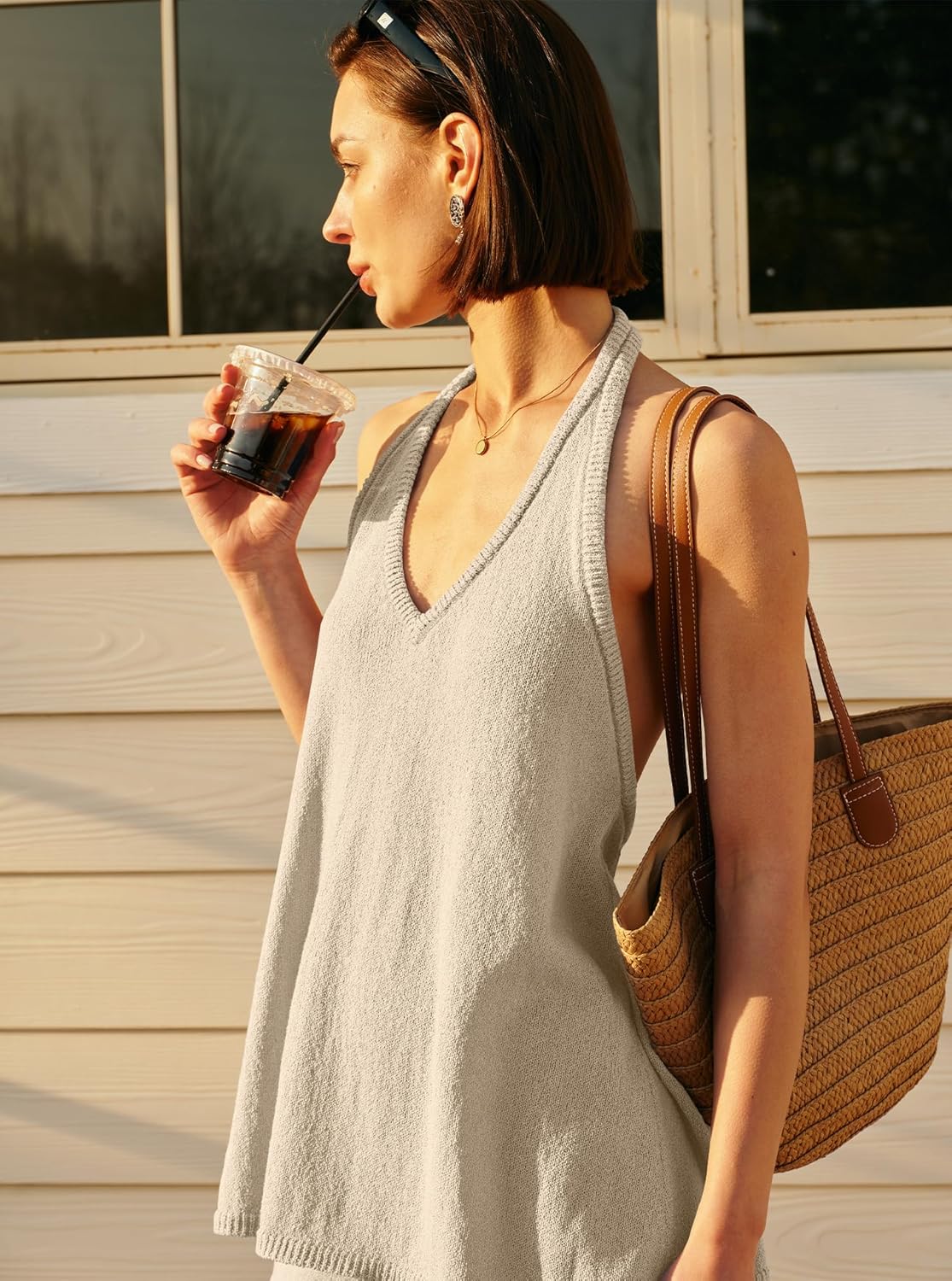 Panadila Womens Summer Two Piece Sets Beach Vacation Outfits Halter Neck Tank Top and Shorts Set Knit Lounge Clothes - Image 2