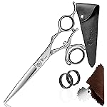 Professional Hair Scissors 6 Inch Swivel with Extremely Sharp Blades, 440C Steel Hair Cutting Scissors, Durable, Smooth Motion & Fine Cut, Barber Scissors with Elegant Sheath, Cleaning Leather & Key