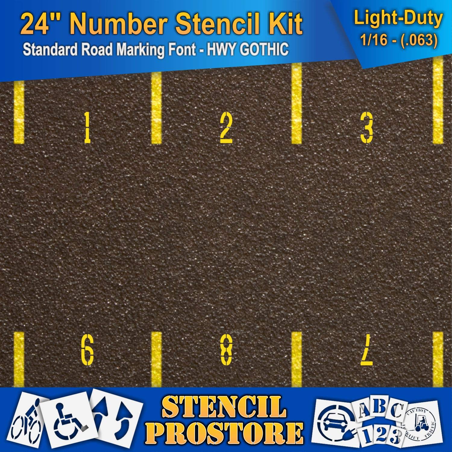 Pavement Stencils - 24 inch Number KIT Stencil Set - (12 Piece) - 24" x 10" x 1/16" (63 mil) - Light-Duty