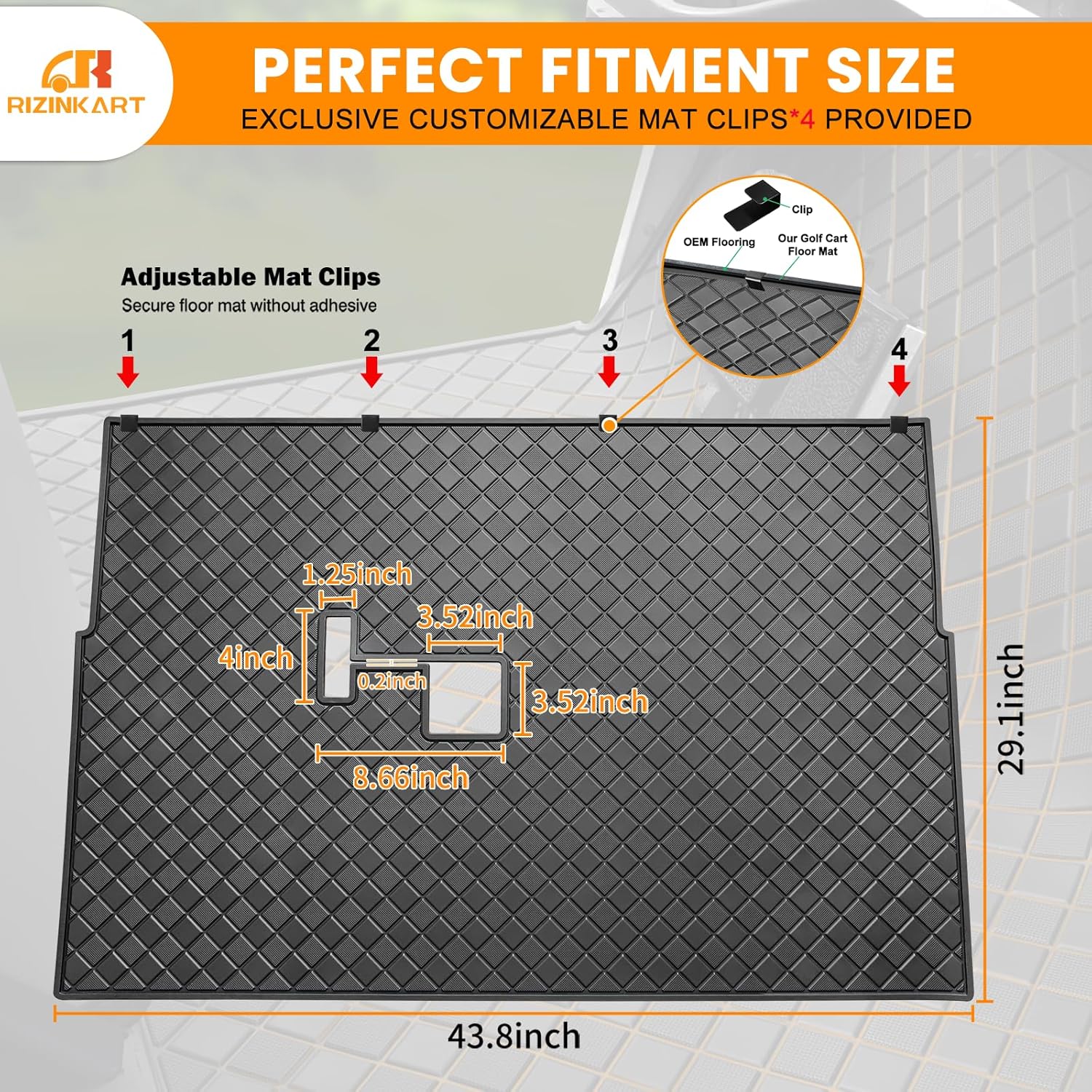Club Car Golf Cart Rubber Floor Mat,Upgraded Non-Slip Full Coverage Liner Mat Fits Club Car DS 1982-2013 / Villager 1982-2018 Carts,8MM Thick Heavy Duty Rubber Mats Grey Trim,Abrasion Resistant
