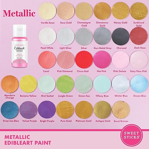 Miniatura 5 de Sweet Sticks Edible Art - Pintura decorativa para tartas, 0.5 onzas (0.5 fl oz), gelato rosa metálico