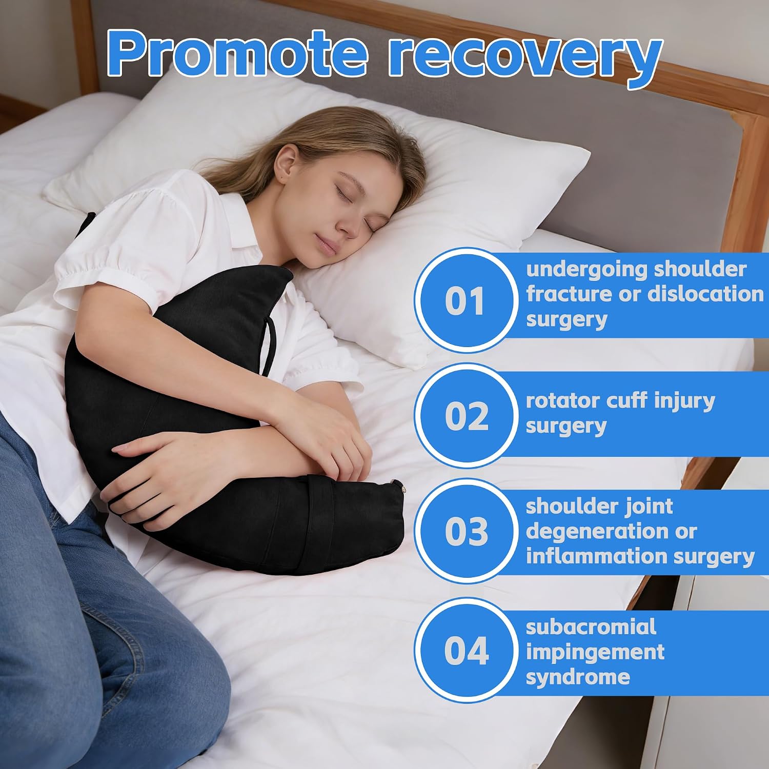 SPRING SEAON Post Shoulder Surgery Pillow with Pocket,Soft Rotator Cuff Relief Must Haves,Breathable Shoulder Pillow for Side Sleepers,Arm Support Cushion Detachable Machine Washable (Black)