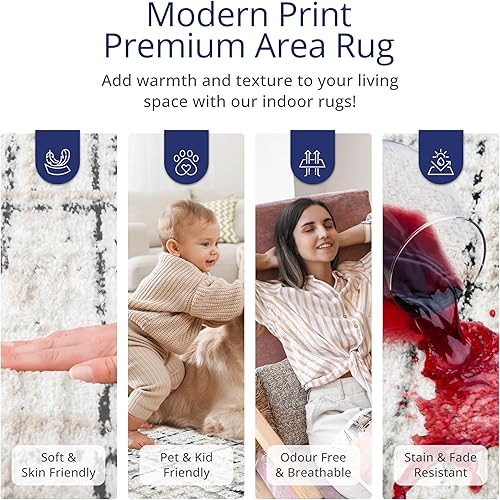 Miniatura 4 de Abani Alfombra gris para sala de estar, dormitorio, patrón de rayado, 2 x 3 pies, duradera y fácil de limpiar