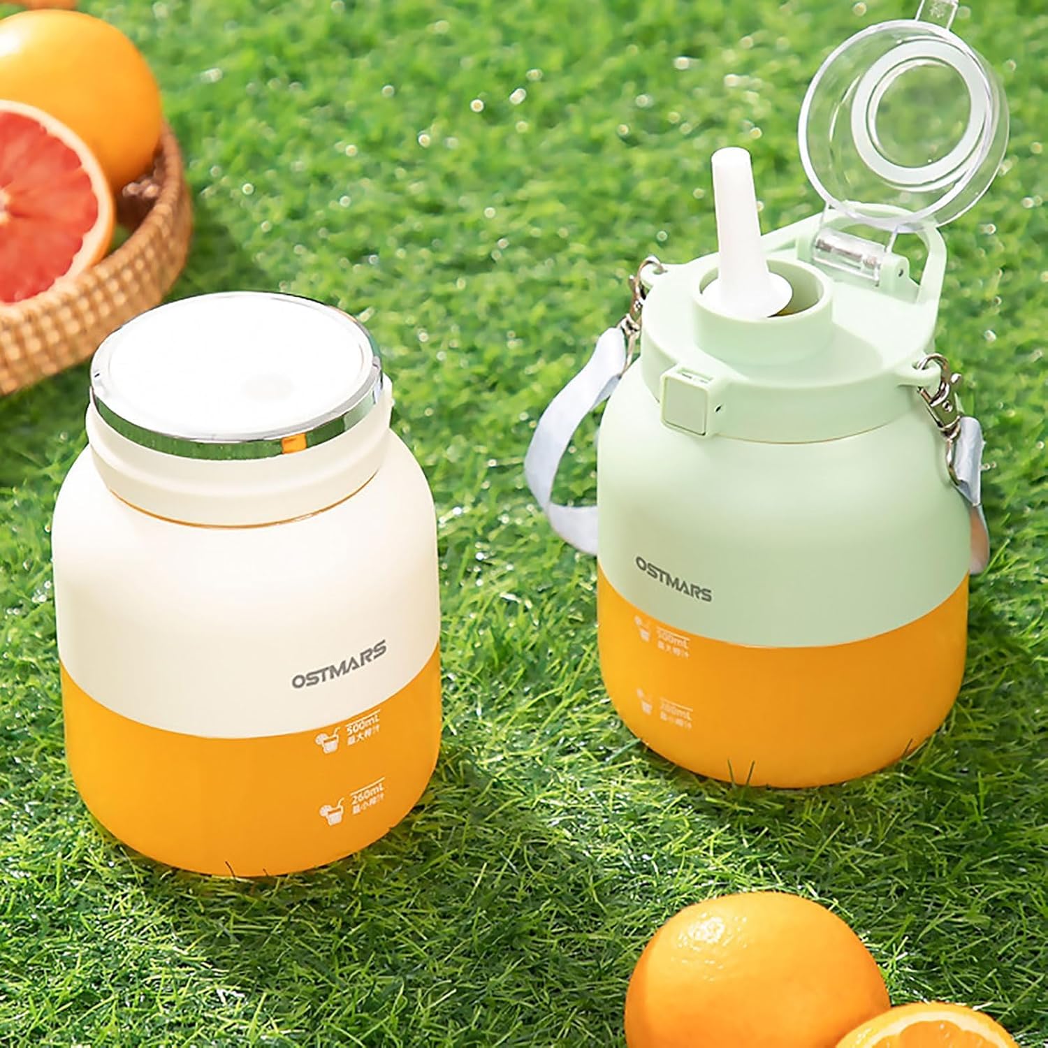 Blender Cup, Juicer Cup for home, Electric Juicer Mini Portable Blender, Portable Automatic Sport Juicey Cups, Dual-Use Water Bottle with Straw for Outdoor Sports with Strap (1PC Green)