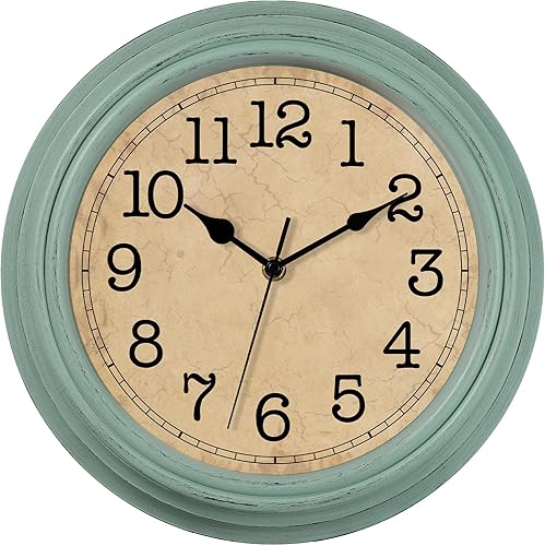 Miniatura 12 de HYLANDA Reloj de pared de 9 pulgadas, silencioso sin tictac, clásico, funciona con pilas, decorativo para sala de estar, dormitorio, baño, cocina y
