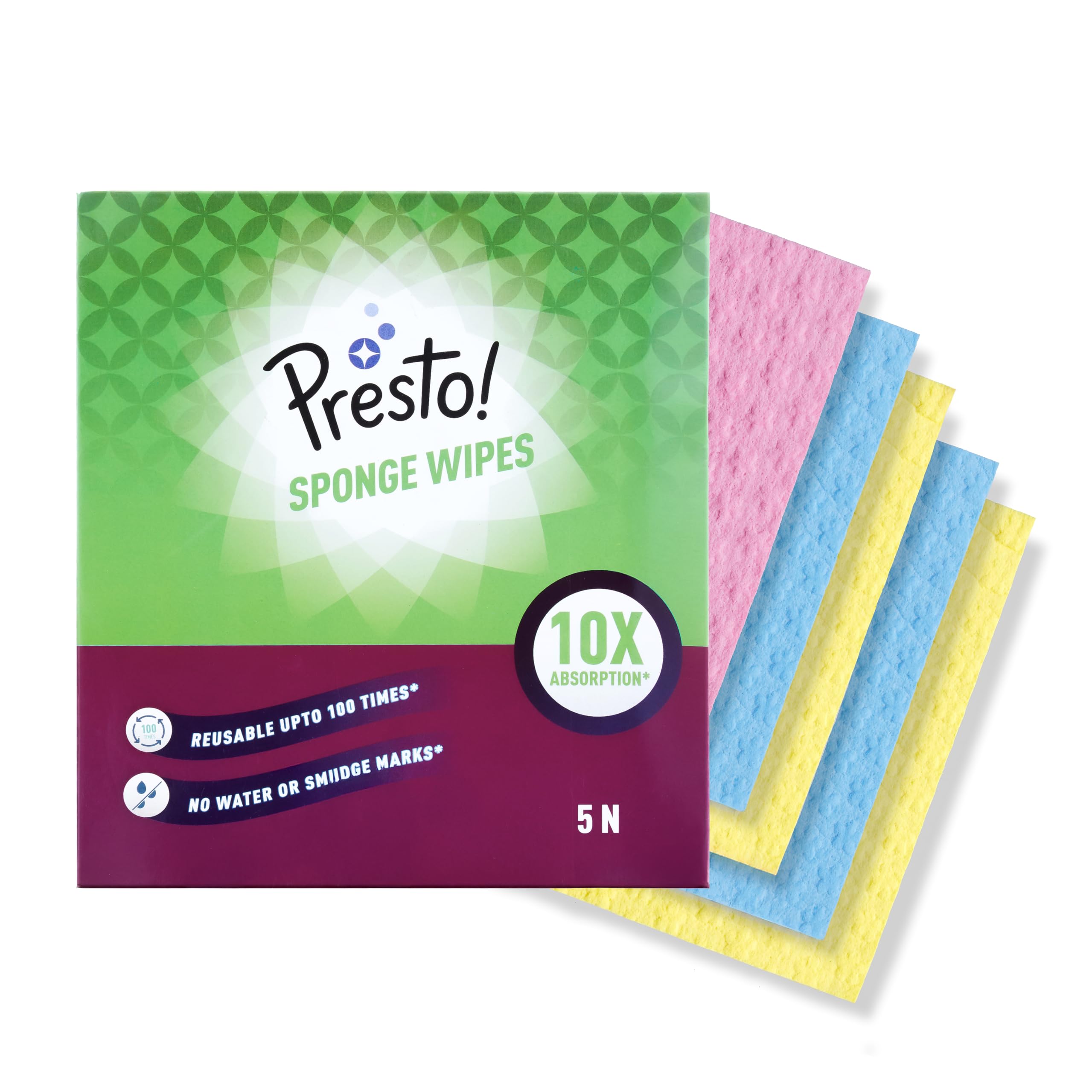 Amazon Brand - Presto! Premium Multi-Purpose Sponge Wipes | Assorted | 5 Count |(5 x Pack of 1)-image-5