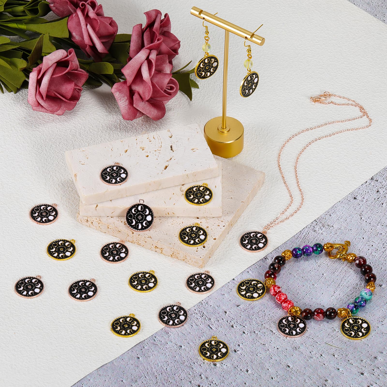 COGCHARGER 20Pcs Moon Phase Charms Alloy Enamel Charms Pendants Flat Round with Moon Charms for Jewelry Bracelets Necklace Earrings Making DIY Craft Supplies - Image 4