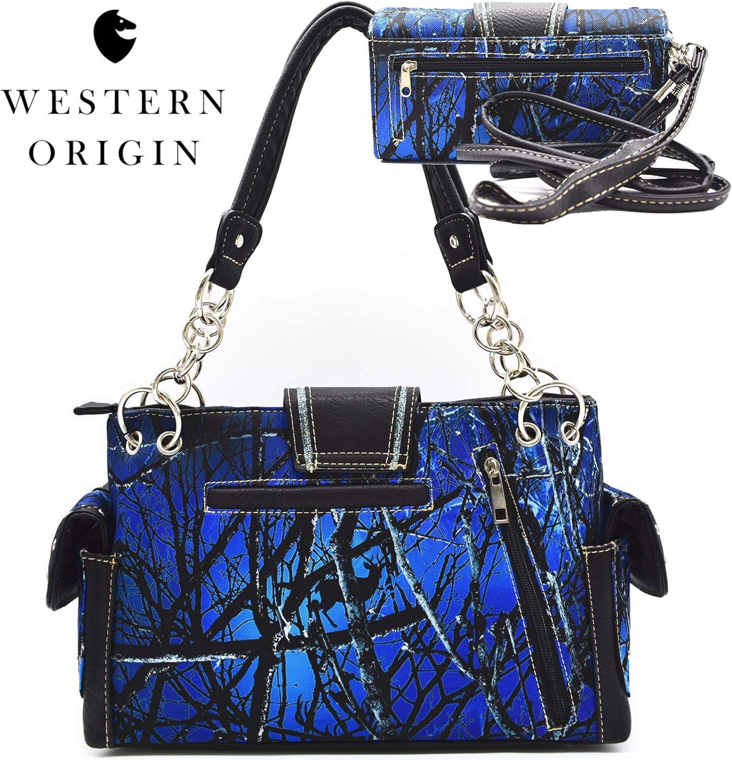 Camouflage Crown Buckle Western Style Purse Floral Shine Glow Country Handbag Women Shoulder Bag Crossbody Wallet Set - Image 4