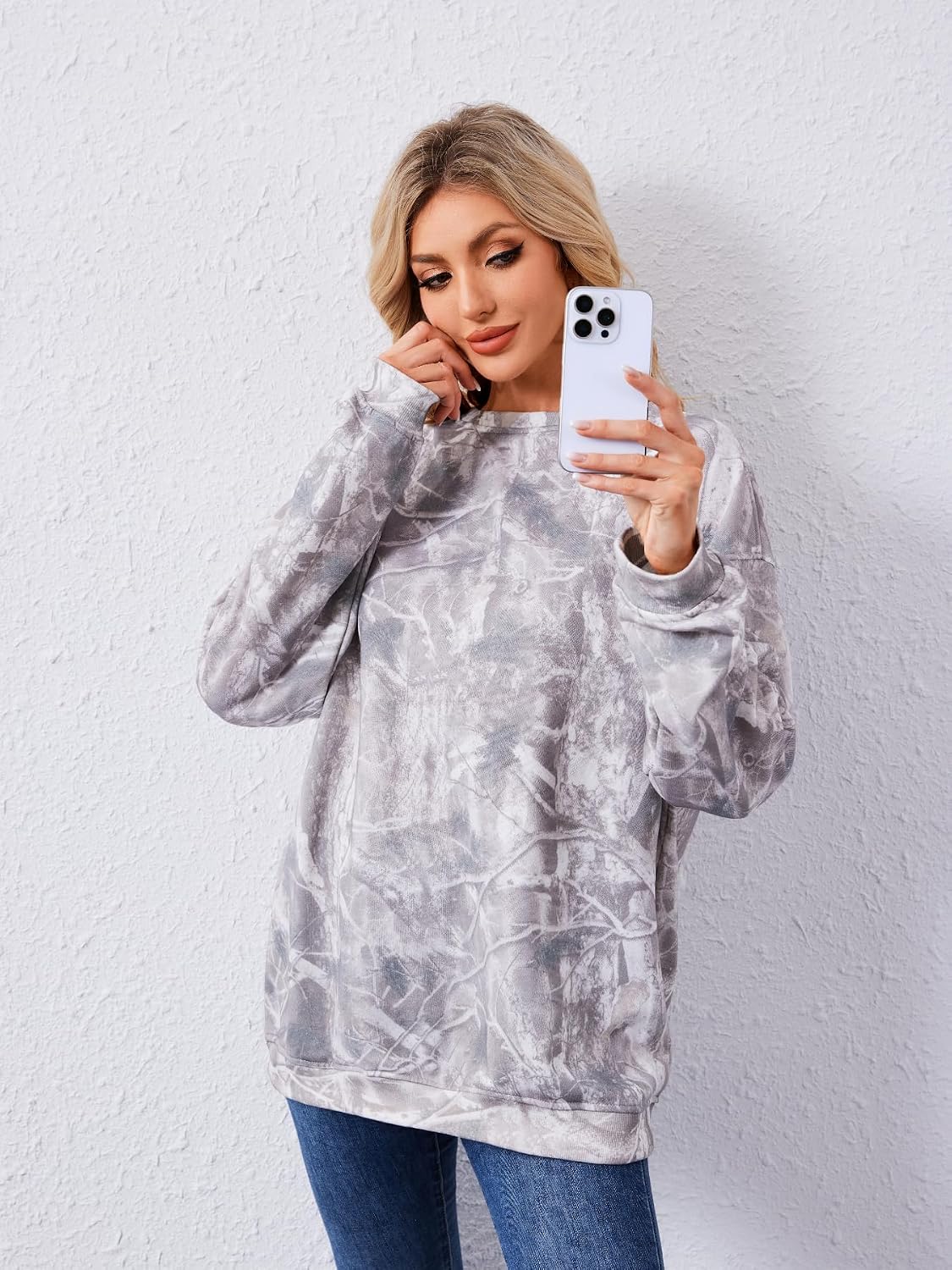 Anoumcy Oversized Camo Sweatshirt For Women Men Maple Leaf Camouflage Sweatshirts Hunting Camo Pullover Tops
