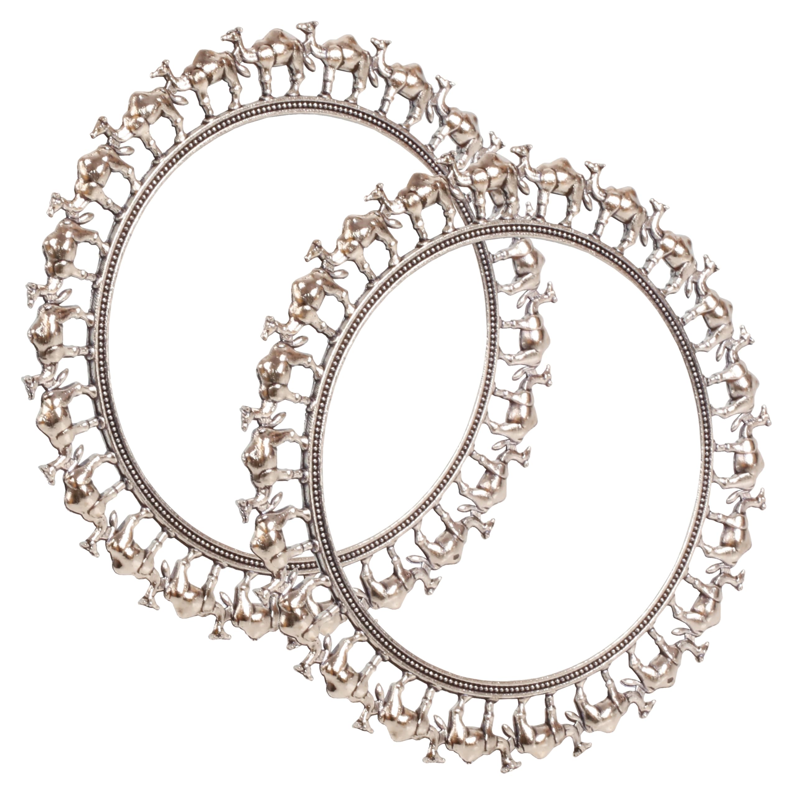 TouchstoneNEW Indian Bollywood Exclusive Handcrafted Pretty Decorative Camel Motif Dramatic Look Designer Jewelry Bracelets Bangle. Set Of 2. In Oxidized Silver Tone For Women.