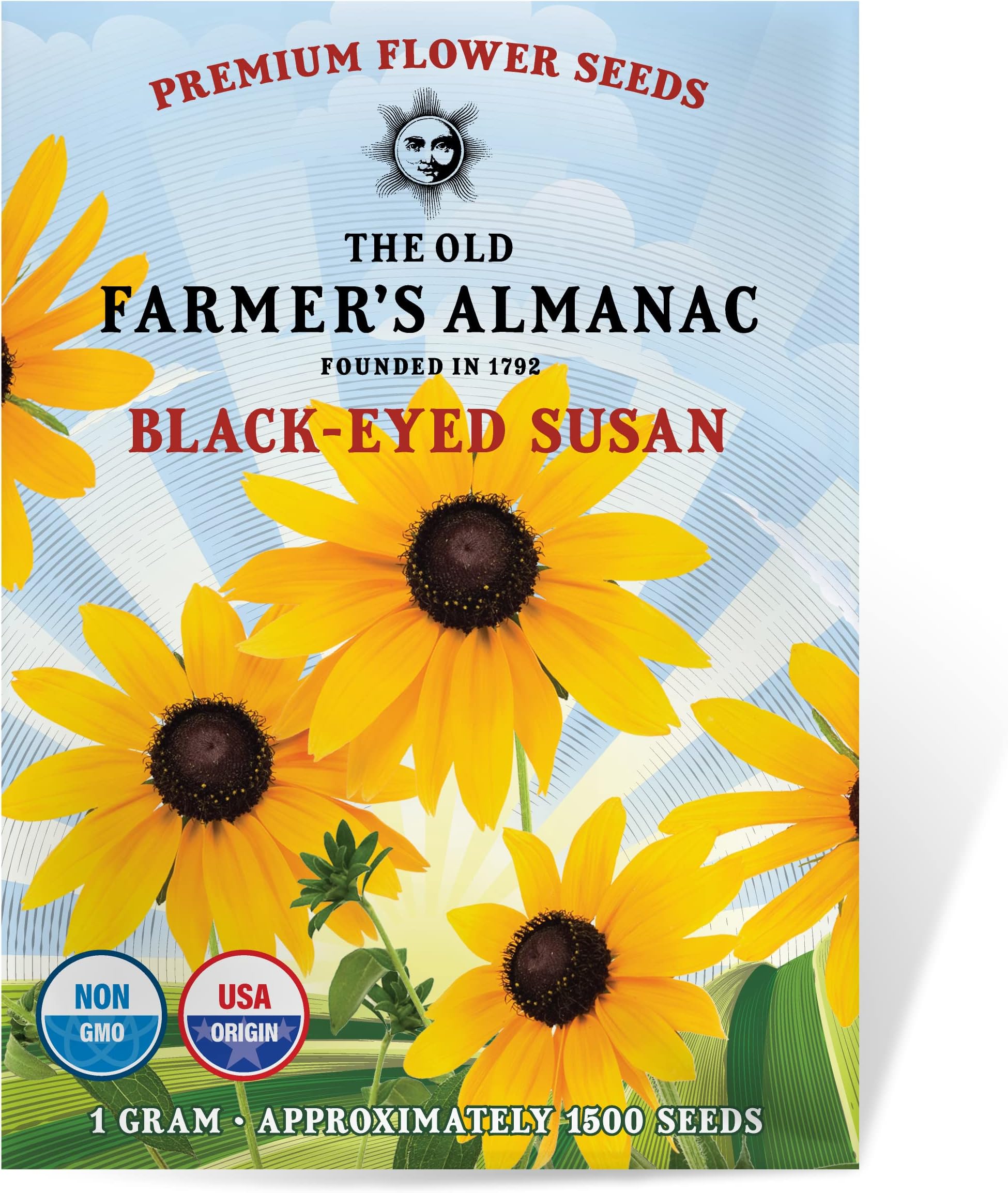 The Old Farmer's Almanac Black Eyed Susan Seeds (Rudbeckia) - Approx 1200 Flower Seeds Flower Seeds - Premium Non-GMO, Open Pollinated, USA Origin