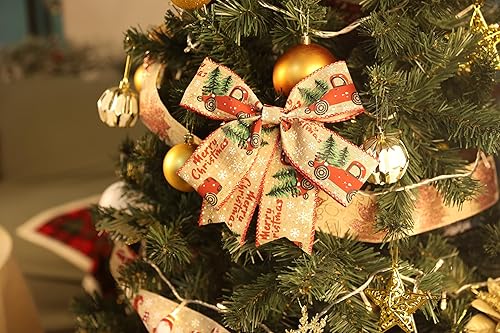 Miniatura 5 de VATIN Camión rojo con árbol de Navidad y cinta con alambre de Feliz Navidad, 2-12 pulgadas x 10 yardas continuas cinta para árbol de Navidad para