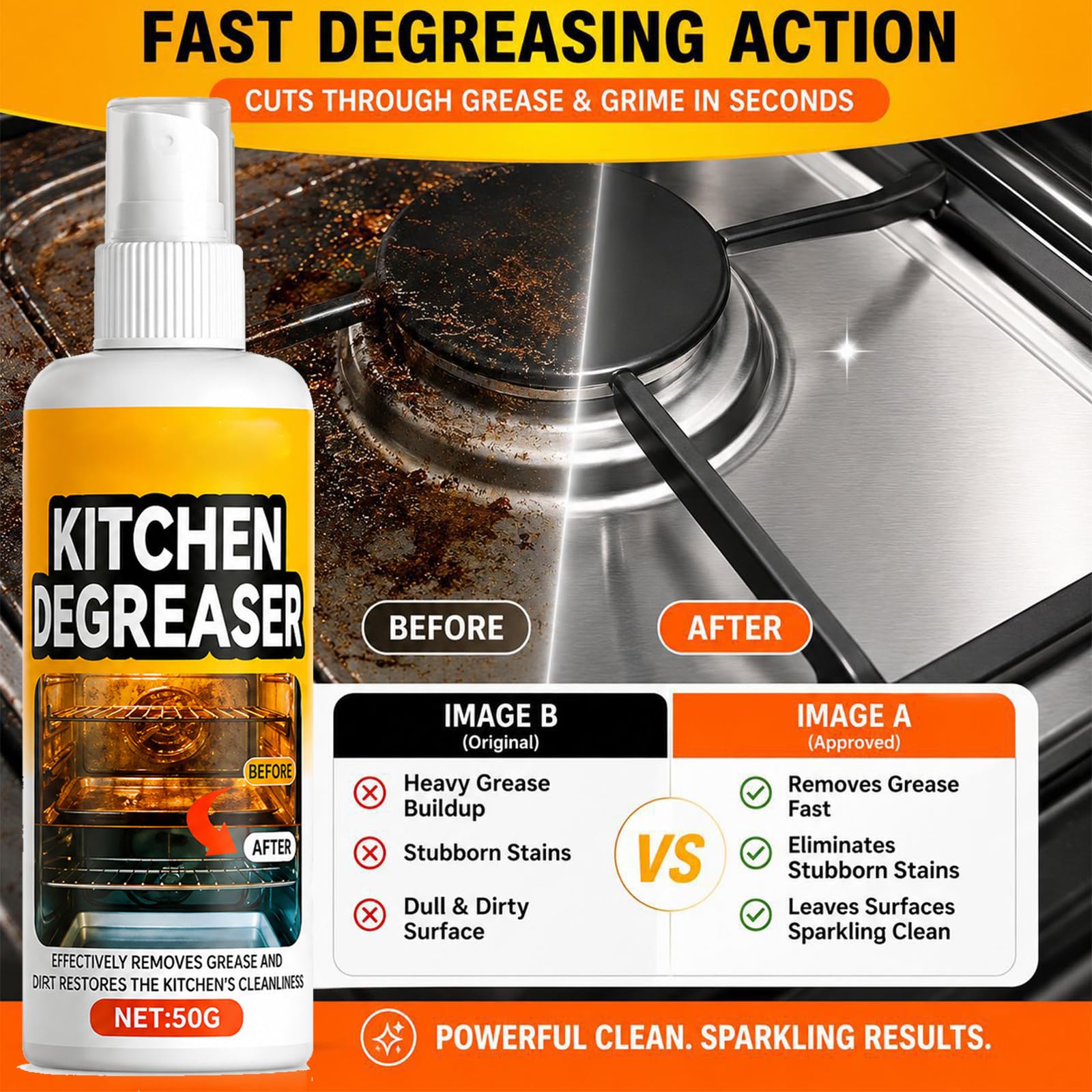 Kitchen Degreaser Spray, Killer Spray, Backofen Herdplatte Grill50ml (3PCS)