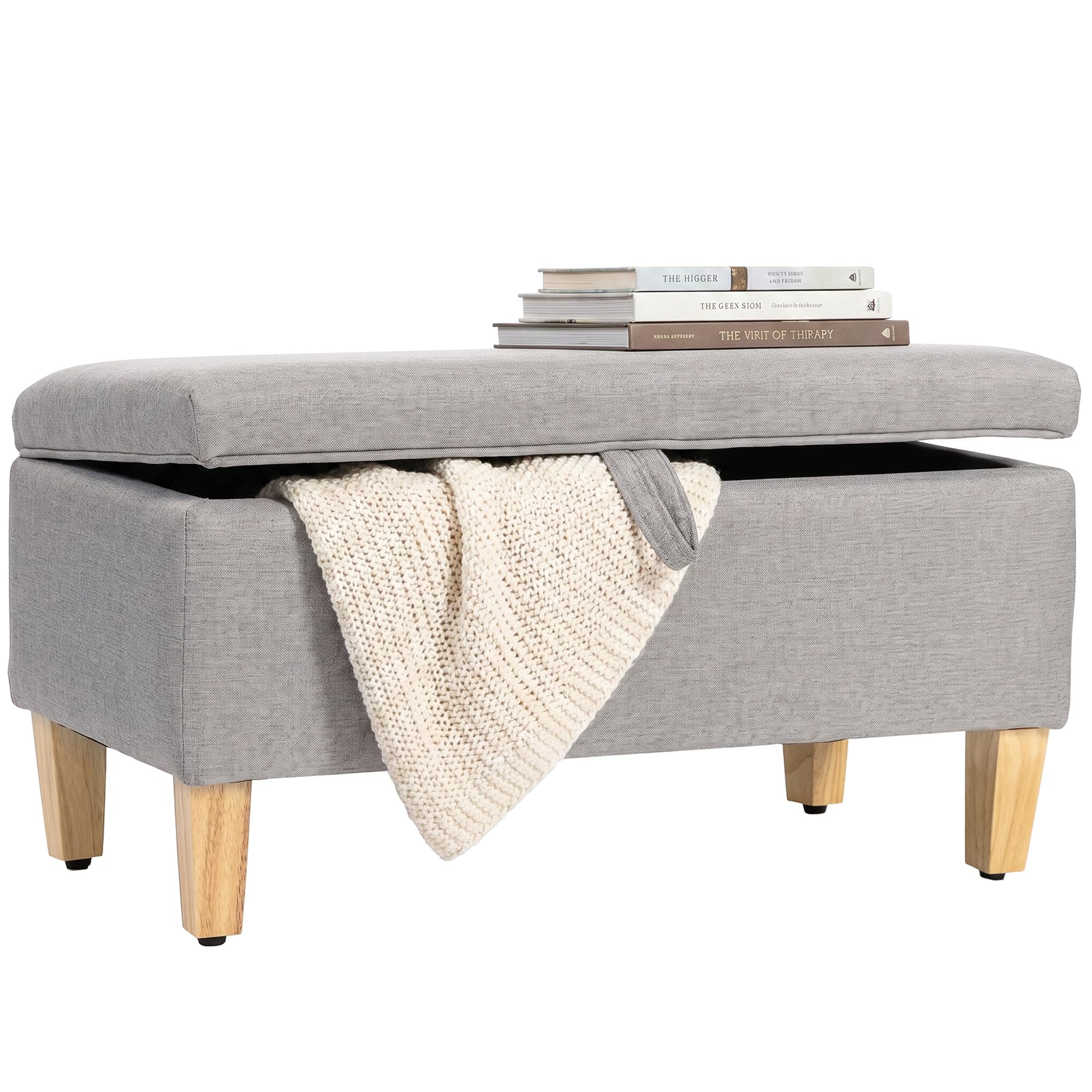 HOMCOM Sitzbank mit Stauraum aufklappbarer Deckel 71x37x36 cm Hellgrau