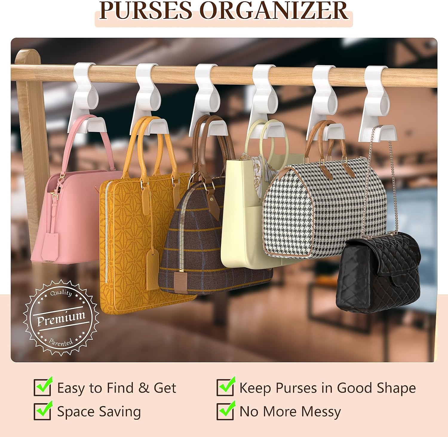 Acrylic Purse Hanger for Closet 9Pcs，New Luxury Bag Purse Hanger Closet, Handbag Organizer Hooks for Hanging Bags & Purses, Protecting Bag Shape & Organizing Space (White+Black)