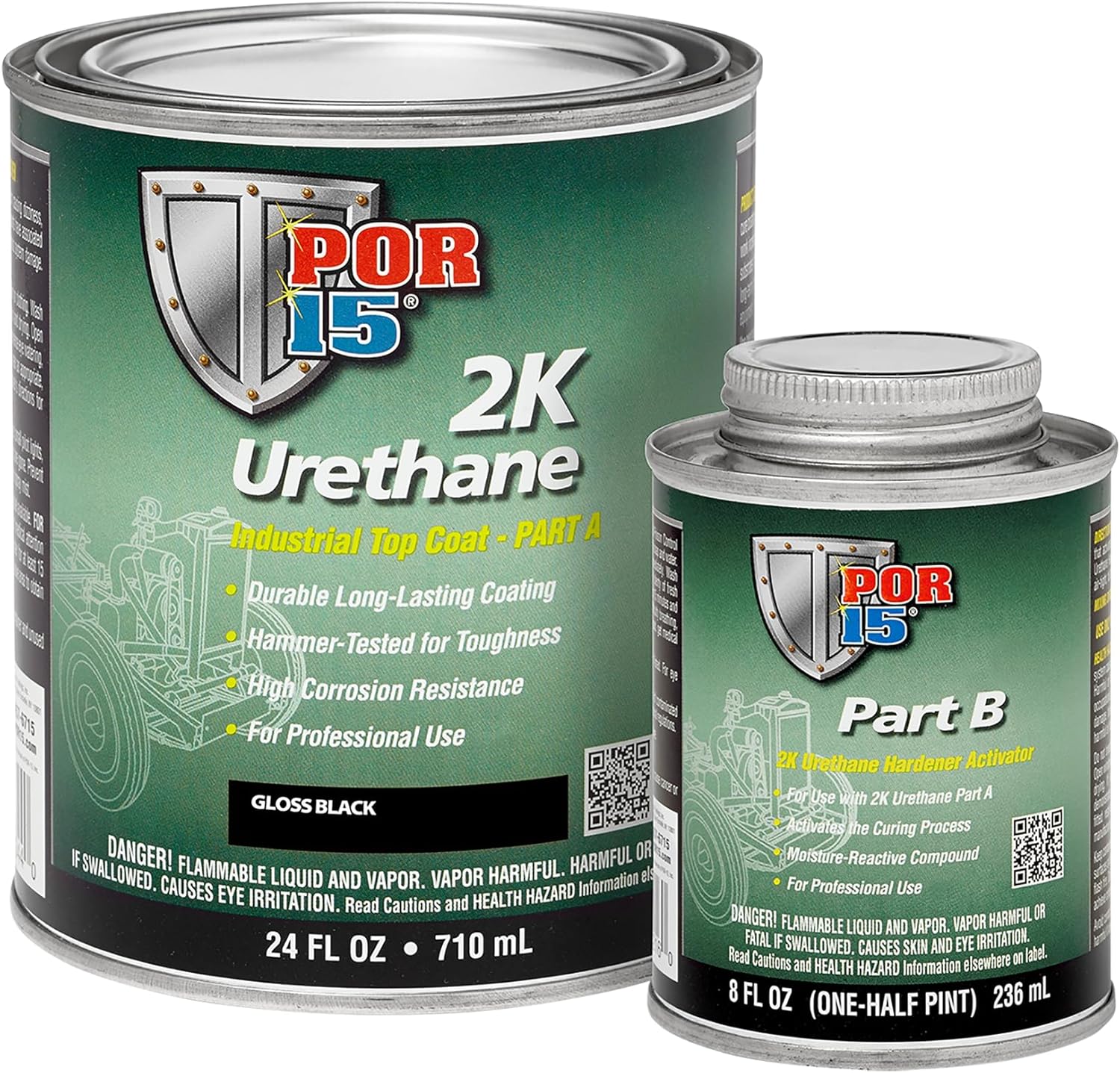 POR-15 2K Urethane - Gloss Black - 32 FL OZ - Two Part Industrial Top Coat | Durable Long-Lasting Coating | Hammer Tough Finish