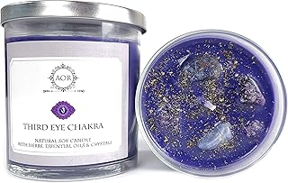 Third Eye Soy Chakra Candle (Ajna) 8.5 oz with Amethyst and Sodalite Crystals, Herbs & Essential Oils for Intuition, Wisdom, Sixth Sense & Awareness (Yoga, Meditation, Wiccan, Spirituality)