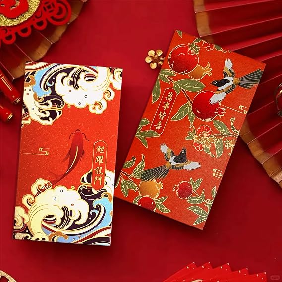 18 Pcs Red Envelopes Chinese New Year, Cash Red Packets, Chinoiserie Hong bao Lucky Gift Money Envelopes for Lunar New Year, Wedding, Birthday 6 Designs 3.34 x 6.5 Inches
