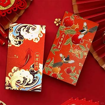 18 Pcs Red Envelopes Chinese New Year, Cash Red Packets, Chinoiserie Hong bao Lucky Gift Money Envelopes for Lunar New Year, Wedding, Birthday 6 Designs 3.34 x 6.5 Inches