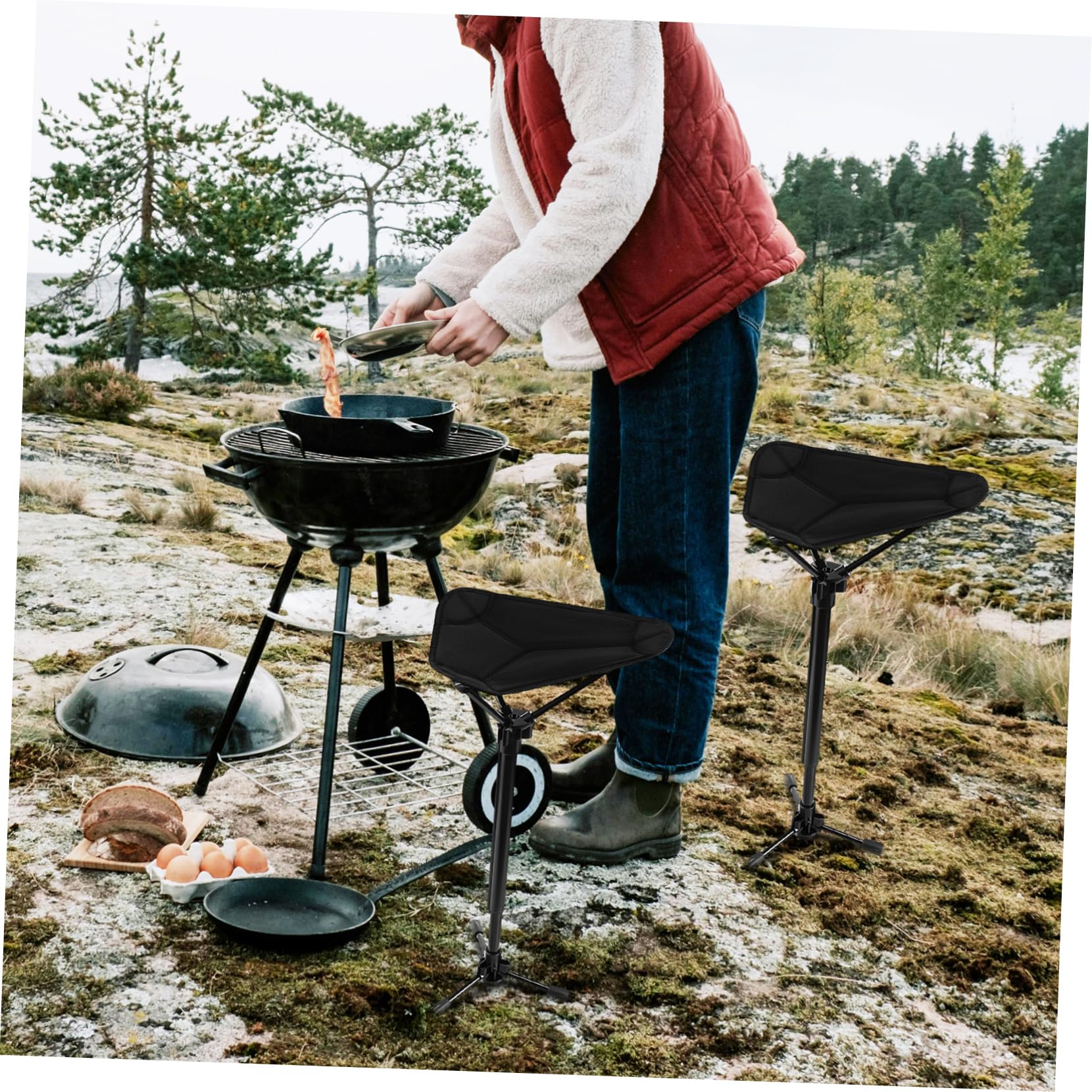 GALPADA Camping Stool Foldable Camping Stool Portable Seat Lightweight Folding Fishing Chair Folding Chair Portable Foldable Seating Aluminum Alloy Black